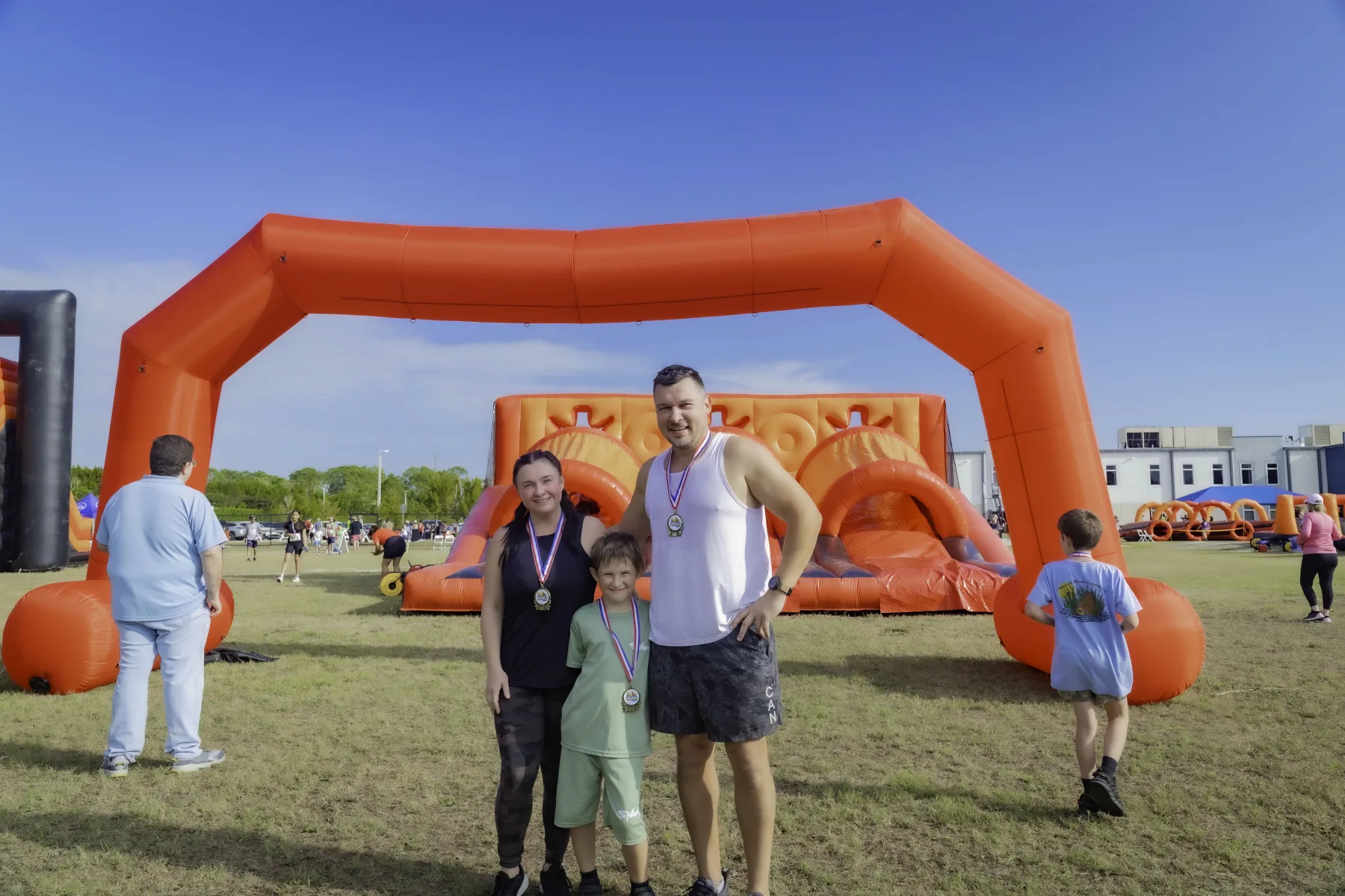 Great Inflatable 5K finishers with their medals